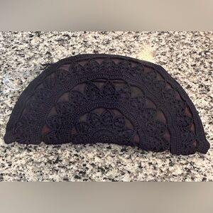 Boho Dark Blue Crochet Clutch w/ Lucite Handle